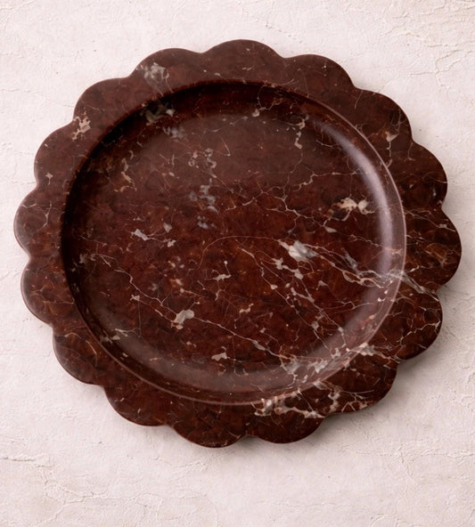 Burgundy Marble Round Scallop Tray
