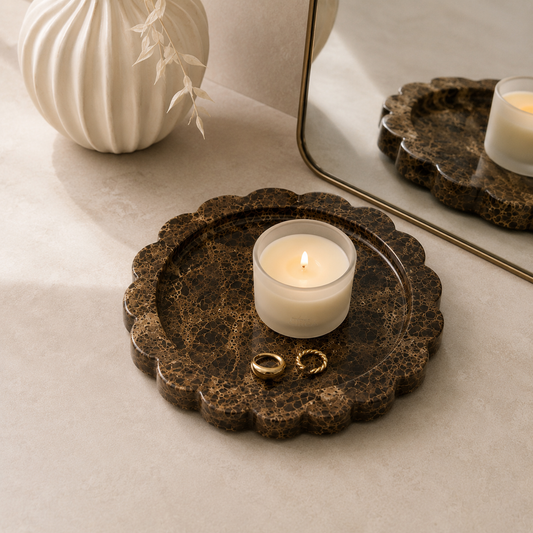 Brown Marble Round Scallop Tray
