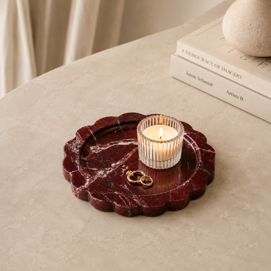 Burgundy Marble Round Scallop Tray