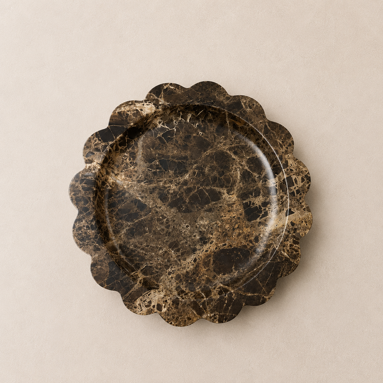 Brown Marble Round Scallop Tray