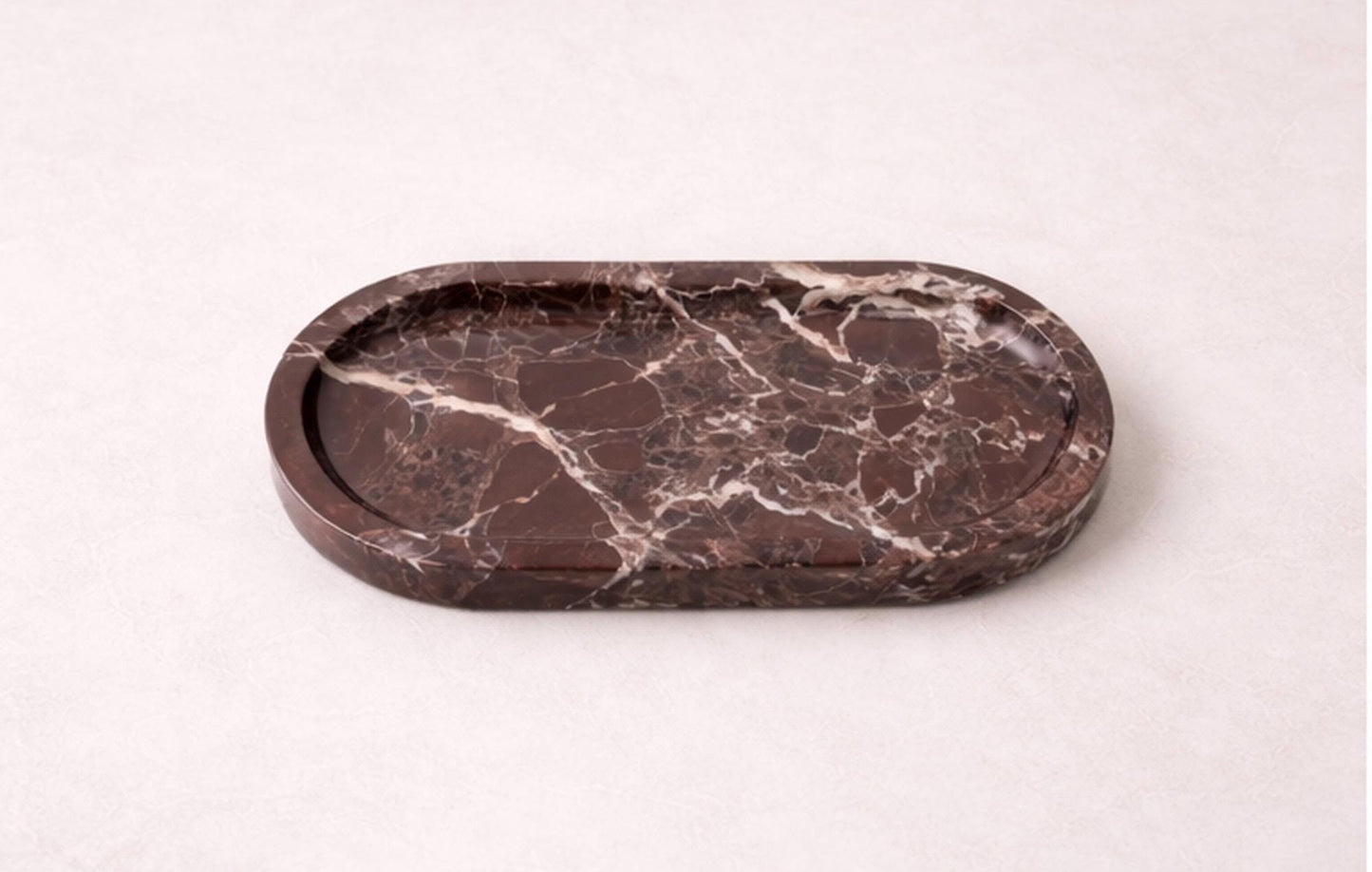 Dark oval Marble Tray | Luxury Red Stone Catchall